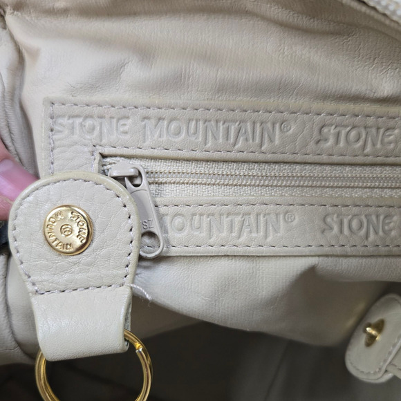 Vintage 1990s Beige Ivory Pebbled Leather Everyday Double Handle Shoulder Bag - Picture 13 of 16